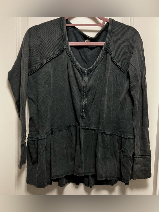 We The Free Tops - Free People We The Free Thermal Waffle Knit Henley Shirt Gray Women's Size XS
